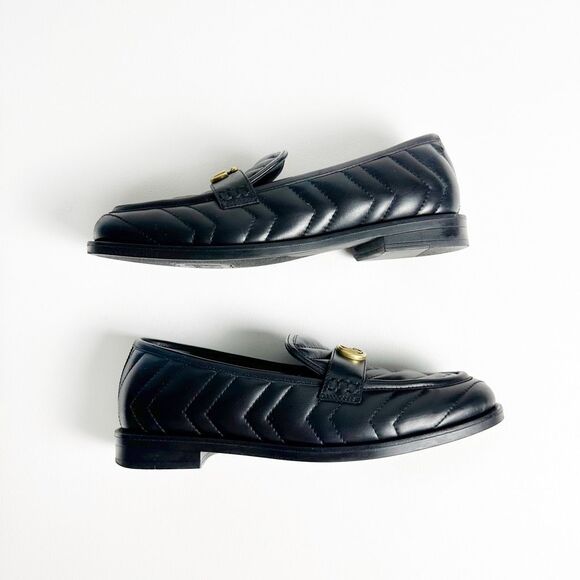 GUCCI Marmont Black Loafers 38.5 US 8 Matelasse Leather Quilted GG Logo - Picture 8 of 14